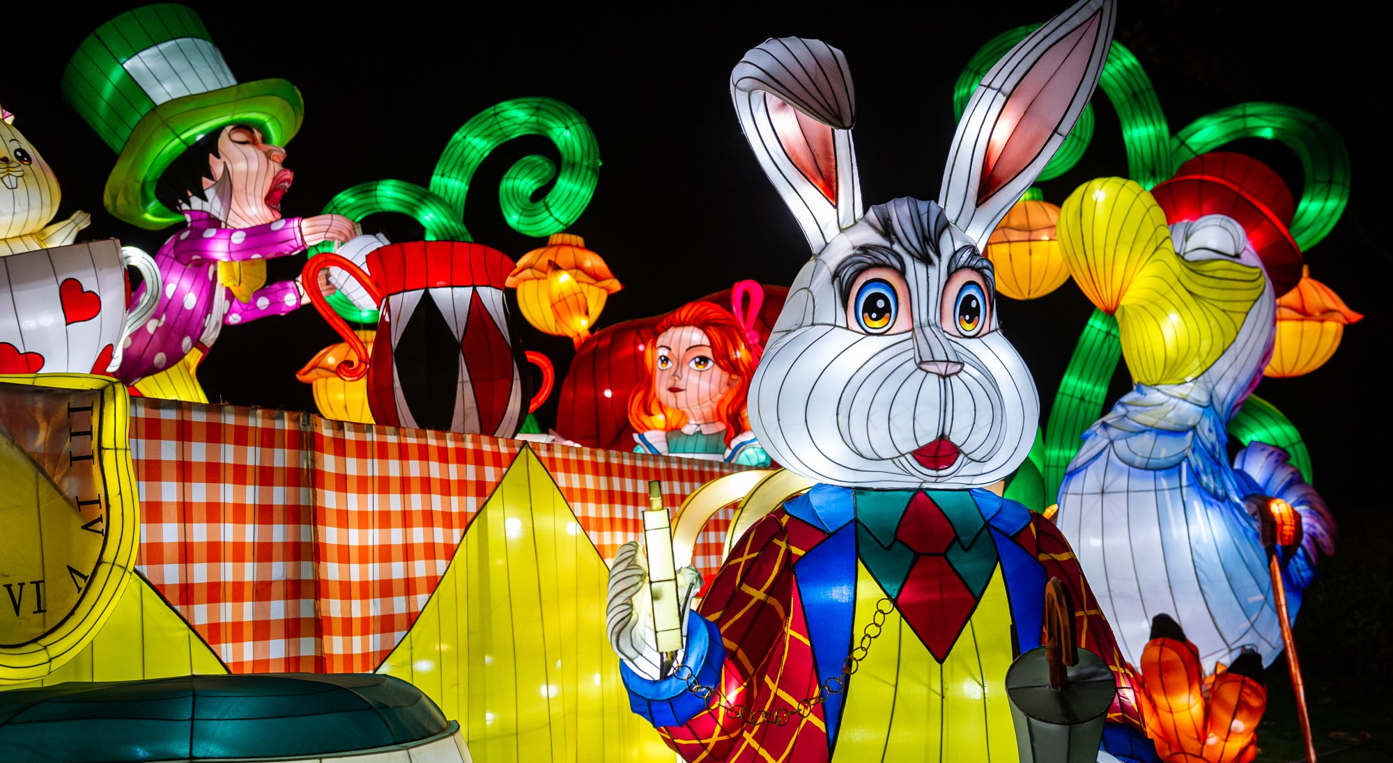 Alice in Wonderland light installation at Antwerp Zoo