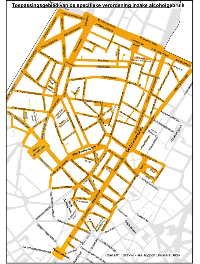 Map of no-drinking zone in Brussels-City