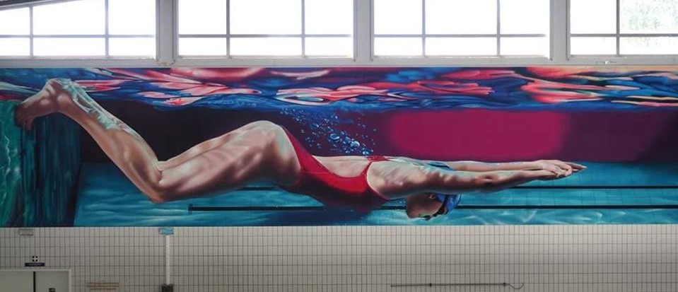 Mural in Wezenberg swimming pool in Antwerp