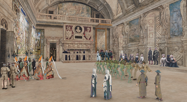 7.Animation de l'aquarelle du palais de Binche. © KU Leuven & RicercarLab-MARY4ALL 2025