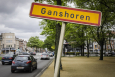 Illustration shows the name of the Ganshoren municipality on a road sign. The municipality comes bottom on a list of allocations paid from the budget of the Brussels Region. (BELGA PHOTO THIERRY ROGE)
