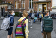 Pupils pictured at the secondary school GO! Technisch Atheneum Horteco, on the first day of school for the 2020-2021 school year, in Vilvoorde, Tuesday 01 September 2020. (BELGA PHOTO DIRK WAEM)