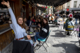 Illustration picture shows the outside terraces of bars and restaurants, Saturday 08 May 2021, in Brussels. Restaurants and bars remained closed for almost seven months due to the Covid-19 pandemic and can reopen their outside space for customers. (BELGA PHOTO HATIM KAGHAT)