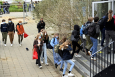 Pupils entering a secondary school (BELGA PHOTO ERIC LALMAND)