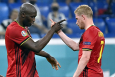 Belgium's Romelu Lukaku and Belgium's Kevin De Bruyne celebrate a goal during the game between Finland and Belgium's Red Devils, the third game in the group stage (group B) of the 2020 UEFA European Football Championship, on Monday 21 June 2021 in Saint Petersburg, Russia. (BELGA PHOTO DIRK WAEM)