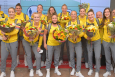 Belgian Cats' players pictured at the return of several Belgian athletes, after the 'Tokyo 2020 Olympic Games' in Tokyo, Japan, in the arrivals hall at Brussels Airport, in Zaventem, on Saturday 07 August 2021. (BELGA PHOTO DAVID STOCKMAN)