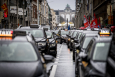Illustration picture shows Taxi drivers blocking traffic in Brussels, Thursday 02 December 2021, in a protest against proposed plans to allow Uber to resume work in the capital. (BELGA PHOTO JASPER JACOBS)