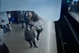 This screenshot taken from a video and distributed on Saturday 15 January 2022, shows a 55-year-old woman victim of a push incident on Friday 14 January 2022, by a 23-year-old French man, at Metro station Rogier, in the city centre of Brussels, Saturday 15 January 2022. (BELGA PHOTO STRINGER)