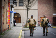 Illustration picture shows soldiers walking in the Jewish neighborhood close to the Antwerp Centraal railway station in Antwerp (BELGA PHOTO)