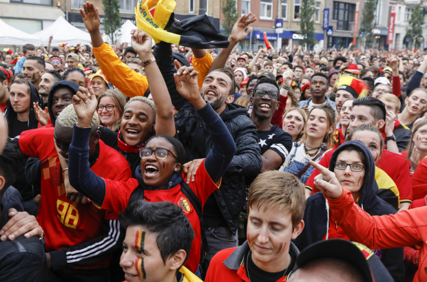 Supporters react during the projection on big screen, of the semi final soccer game between France and Belgian national soccer team the Red Devils at the FIFA World Cup 2018, in Woluwe, Brussels, Tuesday 10 July 2018. (BELGA PHOTO THIERRY ROGE) Supporters react during the projection on big screen, of the semi final soccer game between France and Belgian national soccer team the Red Devils at the FIFA World Cup 2018, in Woluwe, Brussels, Tuesday 10 July 2018. (BELGA PHOTO THIERRY ROGE)