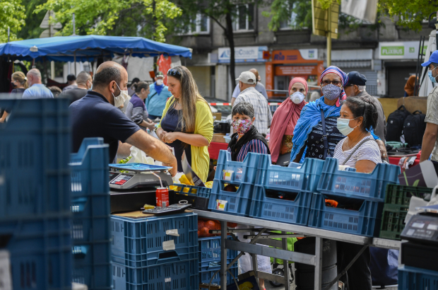 Illustration picture shows shoppers at the Marche du Midi - Zuidmarkt, near Brussels South station, in Brussels, Sunday 14 June 2020. (BELGA PHOTO LAURIE DIEFFEMBACQ)