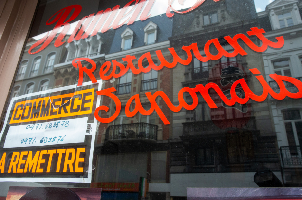 Illustration picture shows a poster for a business for sale on a Japanese restaurant in Brussels, (BELGA PHOTO NICOLAS MAETERLINCK) Illustration picture shows a poster for a business for sale on a Japanese restaurant in Brussels, (BELGA PHOTO NICOLAS MAETERLINCK)