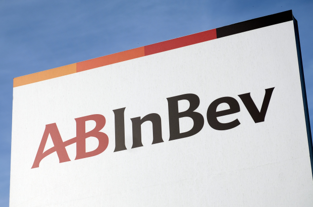 Illustration picture shows the logo of AB Inbev beer producers, in Hoegaarden, Monday 23 November 2020. BELGA PHOTO ERIC LALMAND