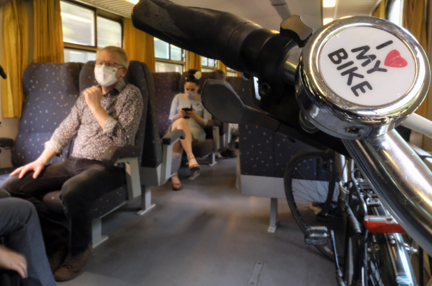 Illustration picture shows a bike on a train in Brussels, Tuesday 08 June 2021. (BELGA PHOTO ERIC LALMAND)