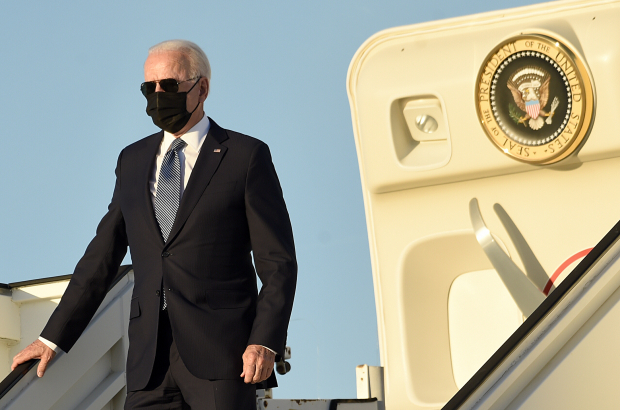 US President Joe Biden gets down the steps as he leaves his aircraft Air Force One, at the arrival of the President of The United States of America at the military airport in Melsbroek, Steenokkerzeel, Sunday 13 June 2021. US President Biden is in Belgium to attend international summits. BELGA PHOTO POOL DIDIER LEBRUN