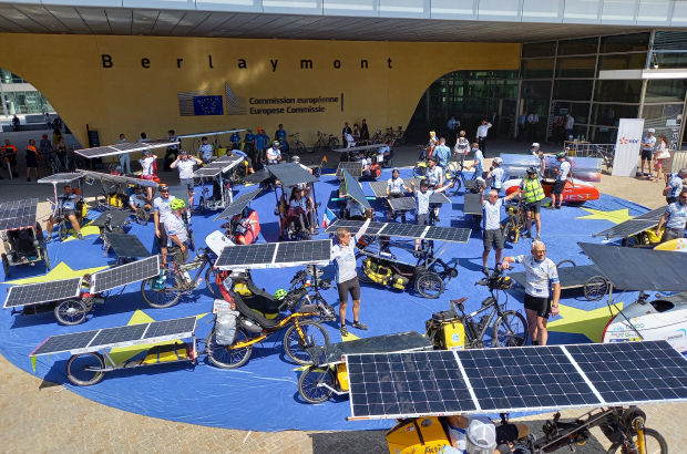 Picture shows the official launch of the 4th edition of the Sun Trip Europe at the European Commission esplanade in Brussels, Wednesday 16 June 2021. (BELGA PHOTO MARIE DOSQUET)