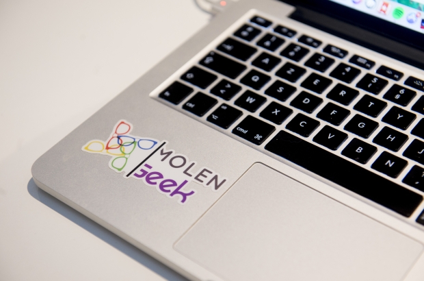 The Molengeek logo pictured during the inuaguration of coworking space 'MolenGeek', in Molenbeek, Brussels, Friday 13 January 2017. (BELGA PHOTO FILIP DE SMET)