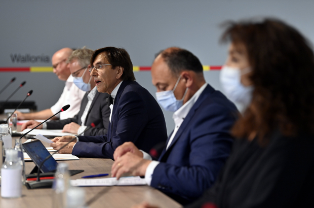 Walloon Minister President Elio Di Rupo pictured during a press conference following a crisis meeting of the Walloon government, in Jambes, Namur, Tuesday 20 July 2021. Days of extreme weather have devastated parts of the East and South of Belgium. So far 31 persons died in Belgium and 70 are presumed missing. (BELGA PHOTO ERIC LALMAND)