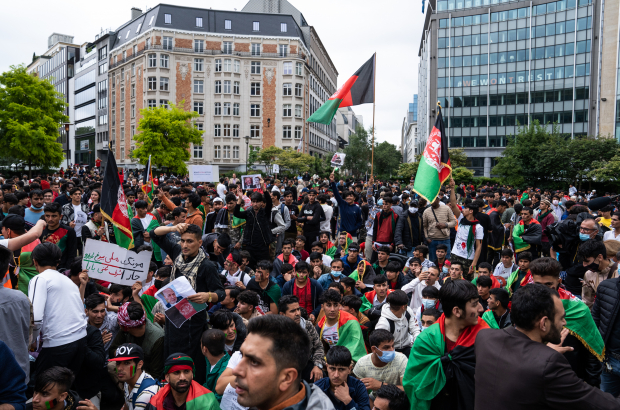 Illustration picture shows a protest of Afghans in the city center of Brussels, Wednesday 18 August 2021. (BELGA PHOTO JULIETTE BRUYNSEELS)