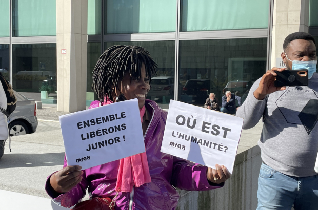 A manifestation for the release of Congolese student Junior Masudi Wasso, in Brussels, Monday 04 October 2021. (BELGA PHOTO NILS QUINTELIER)