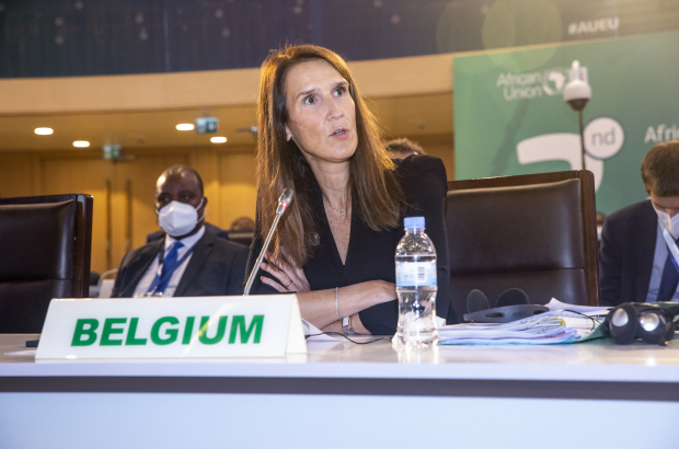 Belgian Foreign Minister Sophie Wilmes pictured during a joint African Union and European Union ministerial meeting in Kigali, Rwanda, Tuesday 26 October 2021. (BELGA PHOTO HATIM KAGHAT)