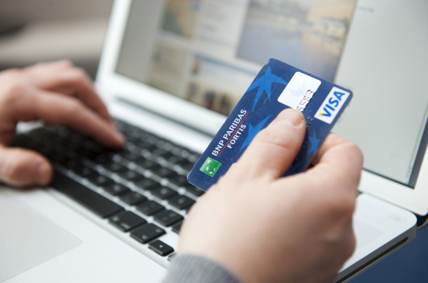 This illustration picture shows online payment with a Belgian credit card (BELGA PHOTO JONAS HAMERS)
