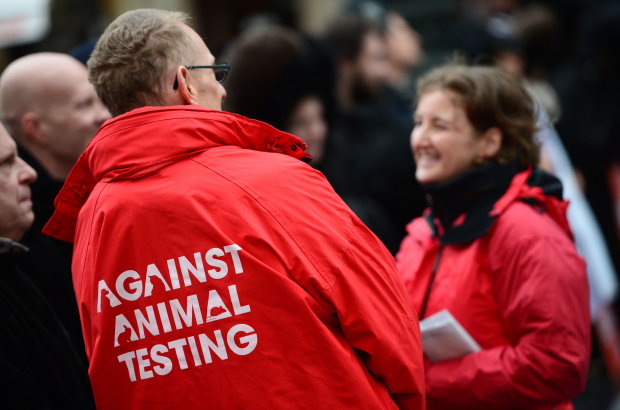 Illustration picture shows a protest of anti animal testing group CAV / ADC in Leuven. (BELGA PHOTO YORICK JANSENS)