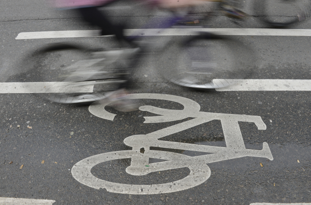 Illustration picture shows a bicycle travelling along a cycle lane in central Brussels (BELGA PHOTO LAURIE DIEFFEMBACQ)