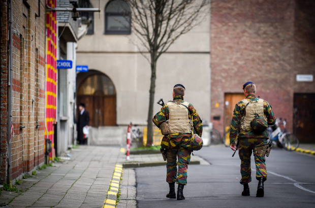 Illustration picture shows soldiers walking in the Jewish neighborhood close to the Antwerp Centraal railway station in Antwerp (BELGA PHOTO)