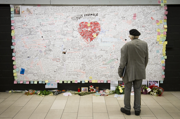 Illustration picture shows a commemorative plaque inside the Maelbeek-Maalbeek metro station in Brussels, one of the locations attacked by terrorists on 22 March, 2016. BELGA PHOTO LAURIE DIEFFEMBACQ