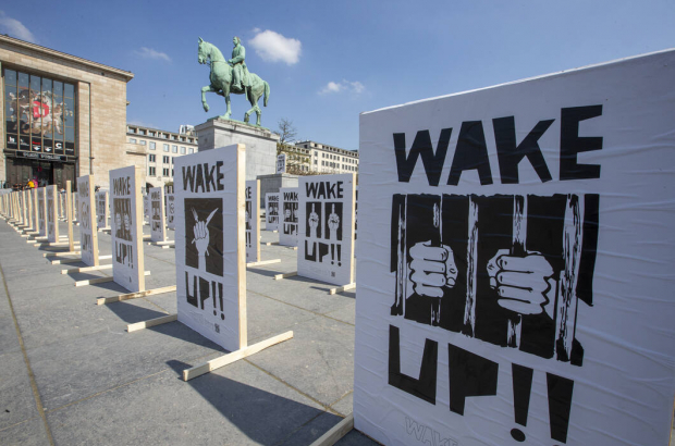 Illustration shows the fourth action of Wake up Belgium in collaboration with Cycle for Freedom, in Brussels, Sunday 18 April 2021. (BELGA PHOTO NICOLAS MAETERLINCK)