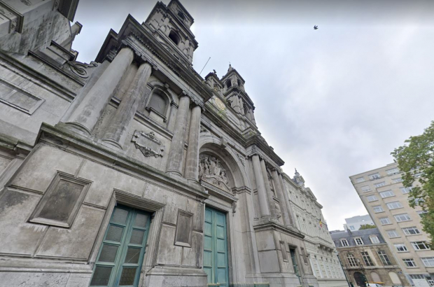 The façade of St. Joseph's Church on Square Frère-Orban in Brussels (Google Streetview)