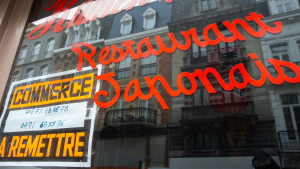 Illustration picture shows a poster for a business for sale on a Japanese restaurant in Brussels, (BELGA PHOTO NICOLAS MAETERLINCK) Illustration picture shows a poster for a business for sale on a Japanese restaurant in Brussels, (BELGA PHOTO NICOLAS MAETERLINCK)