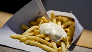Illustration picture shows a portion of frites with mayonnaise sauce (BELGA PHOTO DIRK WAEM)