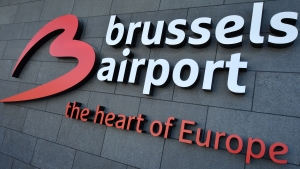 Brussels Airport logo pictured at Brussels Airport, in Zaventem. (BELGA PHOTO BENOIT DOPPAGNE)