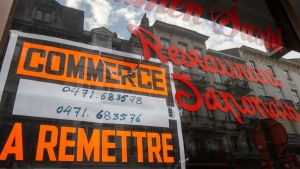 Illustration picture shows a poster for a business for sale on a Japanese restaurant in Brussels, Sunday 18 October 2020. (BELGA PHOTO NICOLAS MAETERLINCK)