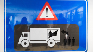 Illustration picture shows a pictograph, at a control action on the field, after the launch of a campaign against human trafficking, Monday 18 July 2016 in Zeebrugge. (BELGA PHOTO KURT DESPLENTER)