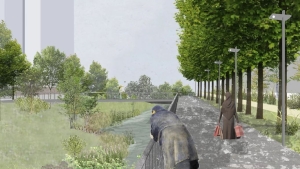 An artist’s impression of the open Senne in the new Max-Sur-Senne project in Brussels (© OLM Paysagiste & urbanistes)