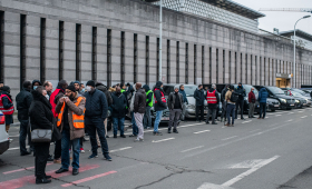Illustration picture shows the start of a protest action early morning in the streets of Brussels of the LVC sector (location of car with a driver), regarding the Plan Taxi of Brussels region, Monday 24 January 2022. (BELGA PHOTO JONAS ROOSENS)