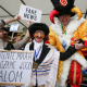 Aalst mayor Christoph D'Haese (R) and a Jewish caricature pictured during the yearly carnival parade in the streets of Aalst, Sunday 23 February 2020, starting on Sunday with the so-called Zondagsstoet. (BELGA PHOTO NICOLAS MAETERLINCK)