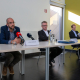 Flemish Healthcare Agency spokesman Joris Moonens, mayor Kris Leaerts and Wim Van Bortel (University of Antwerp) pictured during a press conference regarding a case of malaria in the Flemish village of Kampenhout, Saturday 10 October 2020. (BELGA PHOTO NICOLAS MAETERLINCK)
