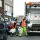 BRUSSELS, BELGIUM : Picture shows a Brussels Capital Region Garbage truck and garbageman as they fill it with plastic trash bags (BELGA PHOTO JONAS HAMERS)