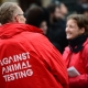 Illustration picture shows a protest of anti animal testing group CAV / ADC in Leuven. (BELGA PHOTO YORICK JANSENS)