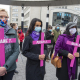 Minister Karine Lalieux (L) pictured during an awareness action organised by Mirabal against the violence towards women, Sunday 22 November 2020 in Brussels. (BELGA PHOTO NICOLAS MAETERLINCK)